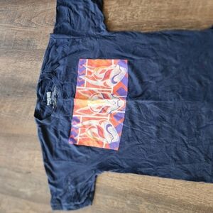 Navy Graphic T-Shirt with Orange and White Design